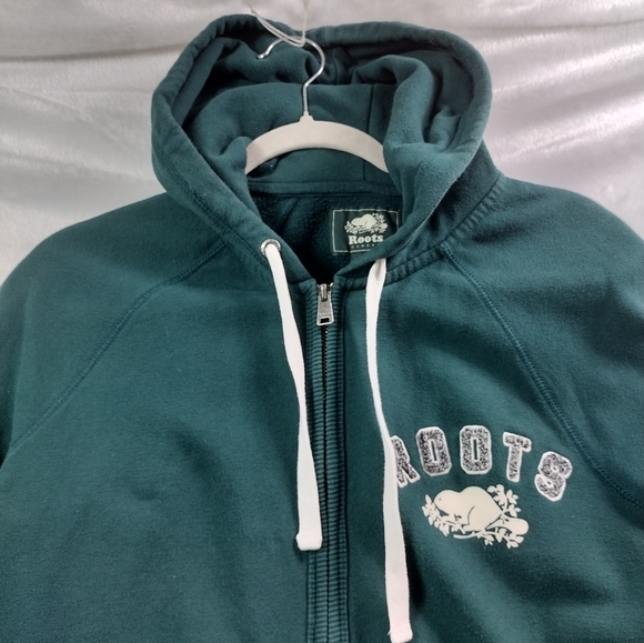 SOLD Roots Canada Full Zip Hooded Jacket Green Fleece Lined Size M - Picture 2 of 9